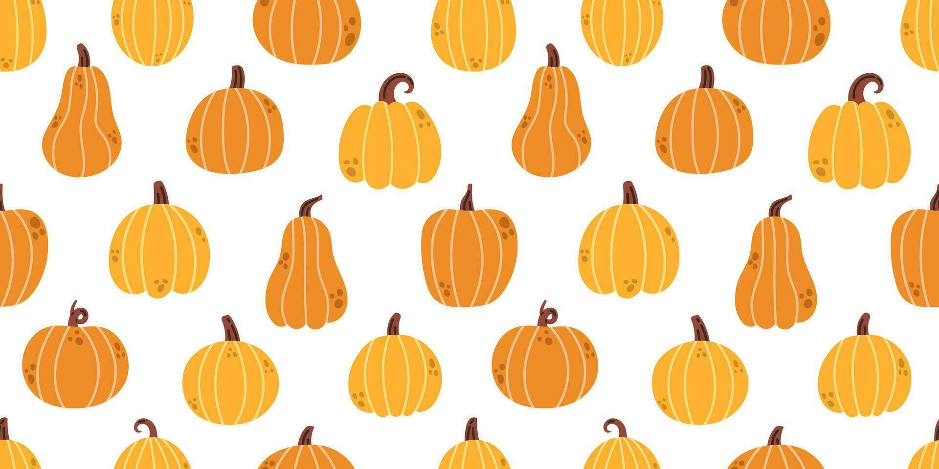 Vector seamless pattern with orange and yellow pumpkins. Thanksgiving day background. Autumn seamless pattern with cute pumpkins. Fall print.