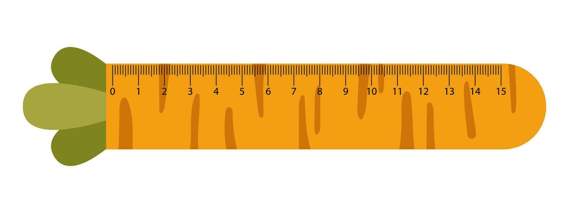 Vector cute measuring ruler. Kawaii school ruler in the shape of carrots. Vegetable measuring tool. Student ruler with funny carrot. Centimeter scales.