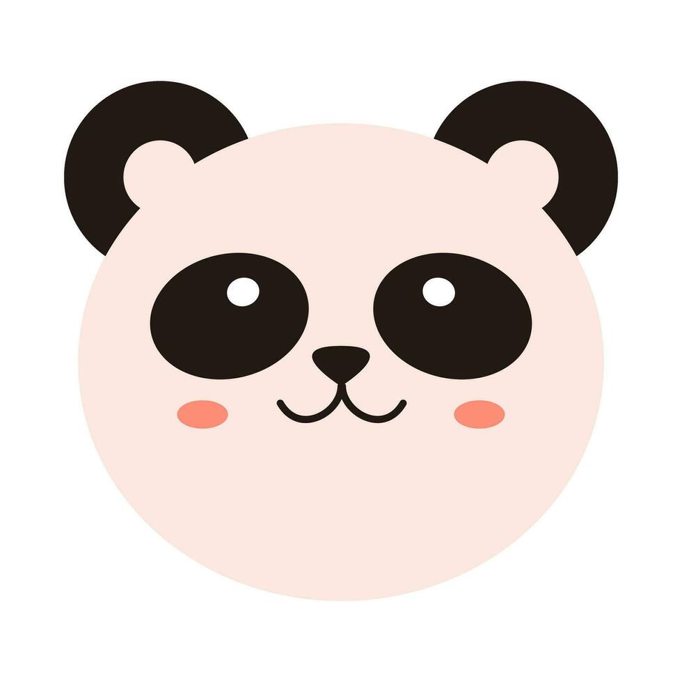 Vector cute baby panda face. Chinese smiling panda in flat design. Kawaii funny animal head. Childish panda bear.