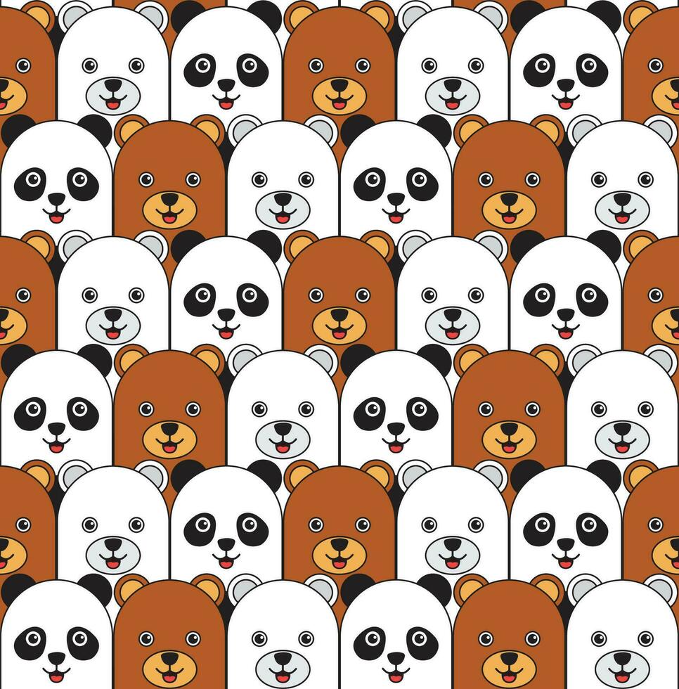 cartoon pattern of bears and pandas lined up, there are sun bears, polar bears and panda vector