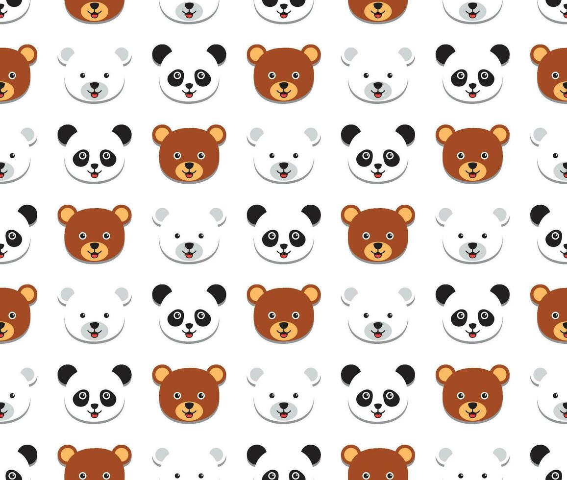 bear collection, honey bear, polar bear and panda on white background. kawaii animal kids seamless pattern design for wrapping paper, fabric and textile. vector