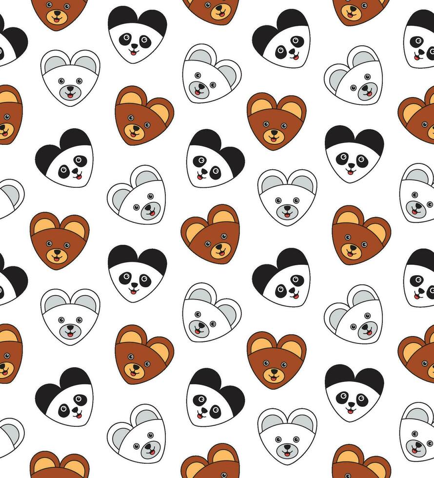 Love bear, honey bear, polar bear and panda shaped like a heart symbol. kawaii animal kids seamless pattern design for wrapping paper, fabric and textile. vector