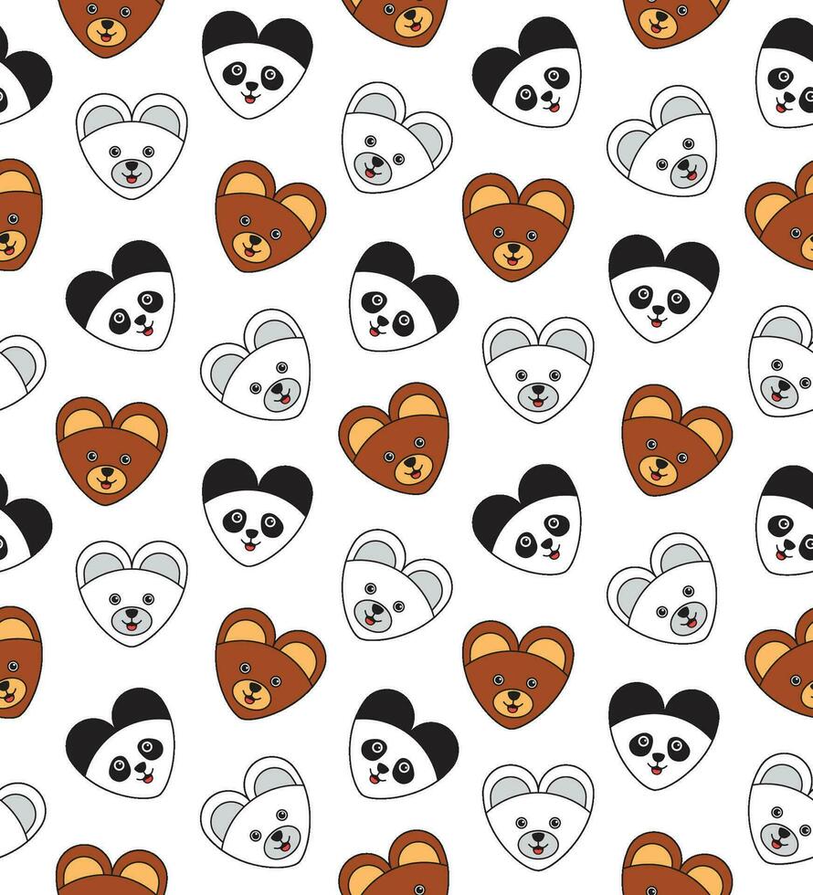 amor oso, miel oso, polar oso y panda conformado me gusta un corazón símbolo. kawaii animal niños sin costura modelo diseño para envase papel, tela y textil. vector