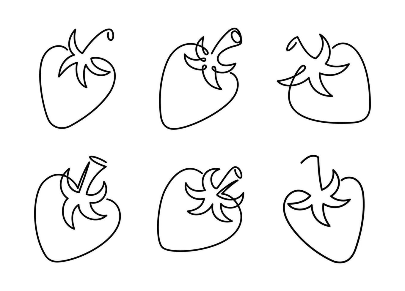 Strawberry icons set. One line art style strawberry. Abstract creative food illustration in minimalism design. Hand drawn vector illustration. Line art doodle illustration