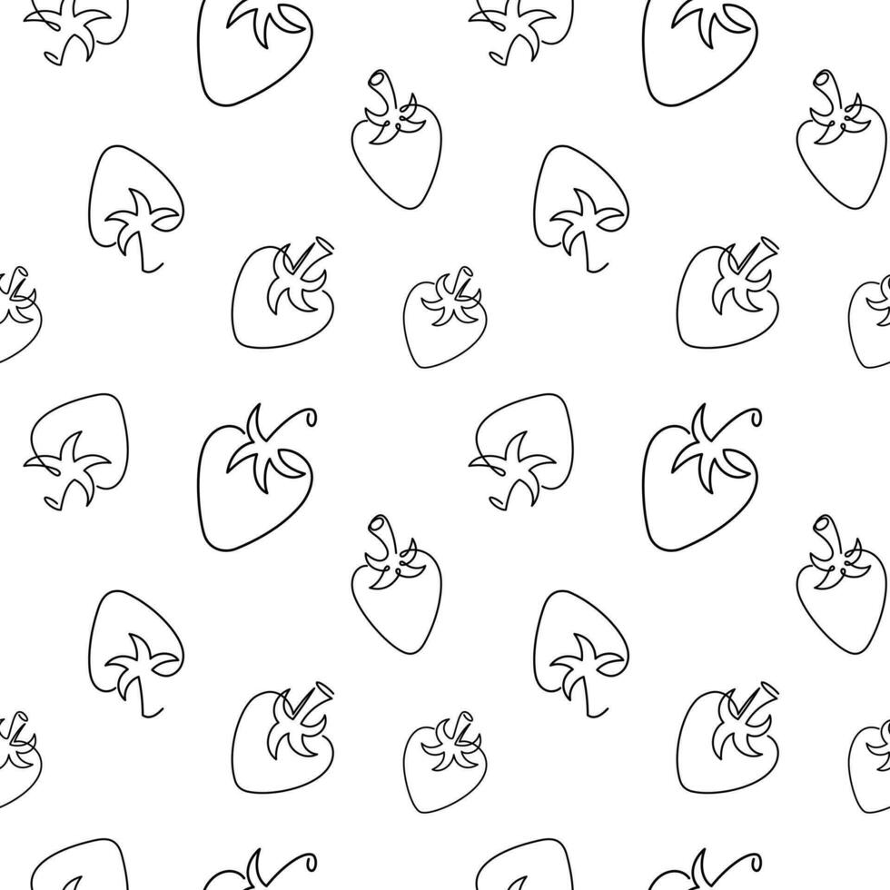 Strawberry seamless pattern. Single line art style strawberry. Abstract creative food illustration in minimalism design. Hand drawn vector illustration. Line art doodle style illustration