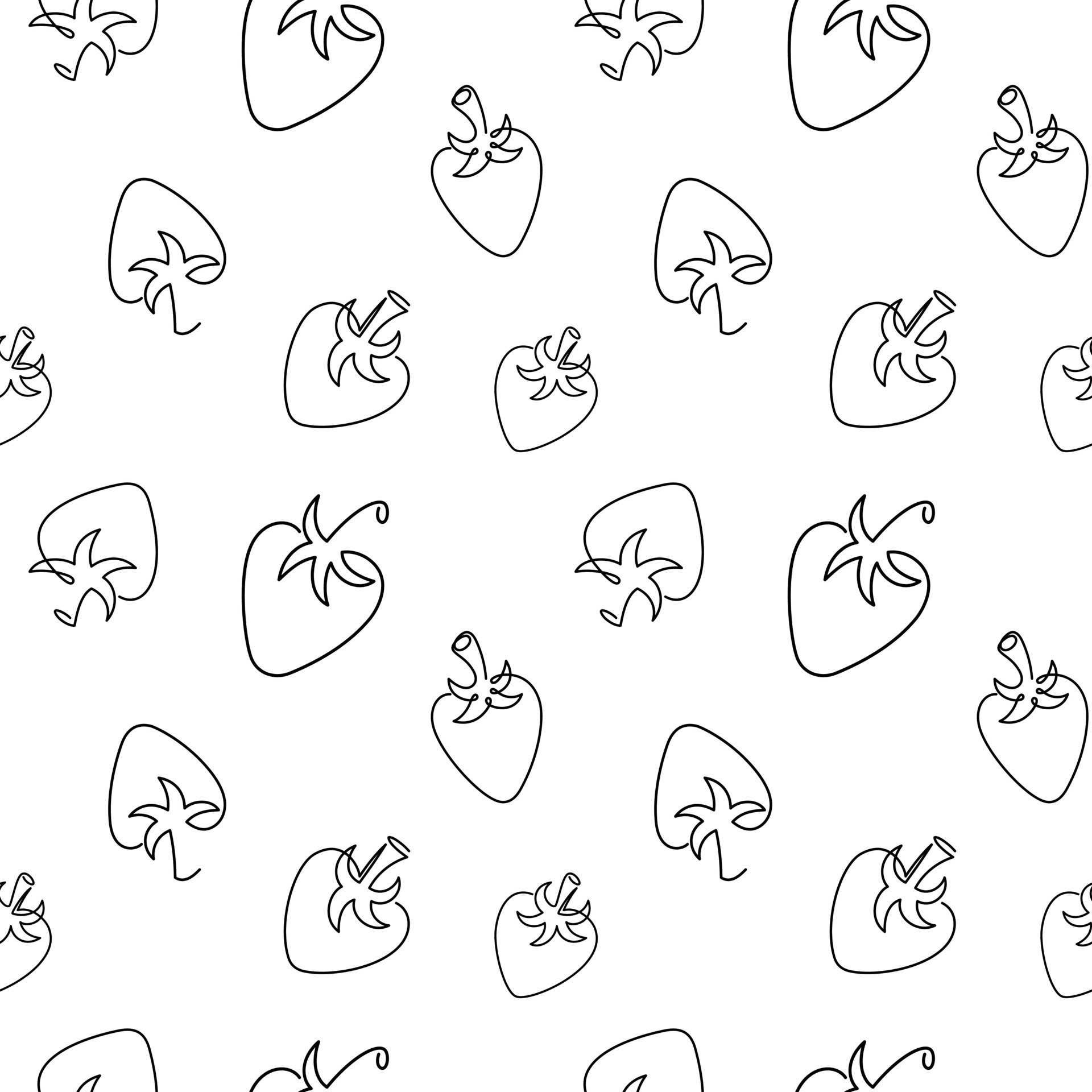 Strawberry seamless pattern. Single line art style strawberry. Abstract