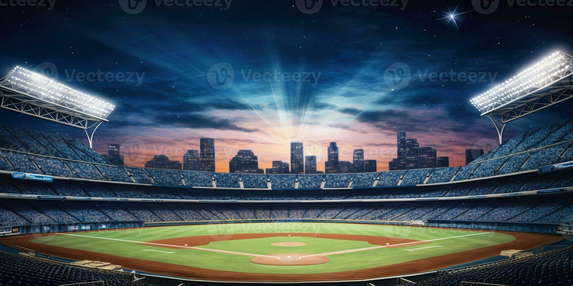 Generative AI, Professional baseball grand stadium, modern public sport building, arena in night photo