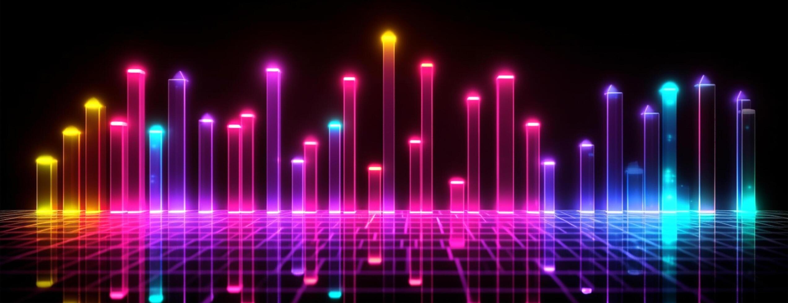 Marketing growth chart graphic background, widescreen with neon lights, generative ai photo