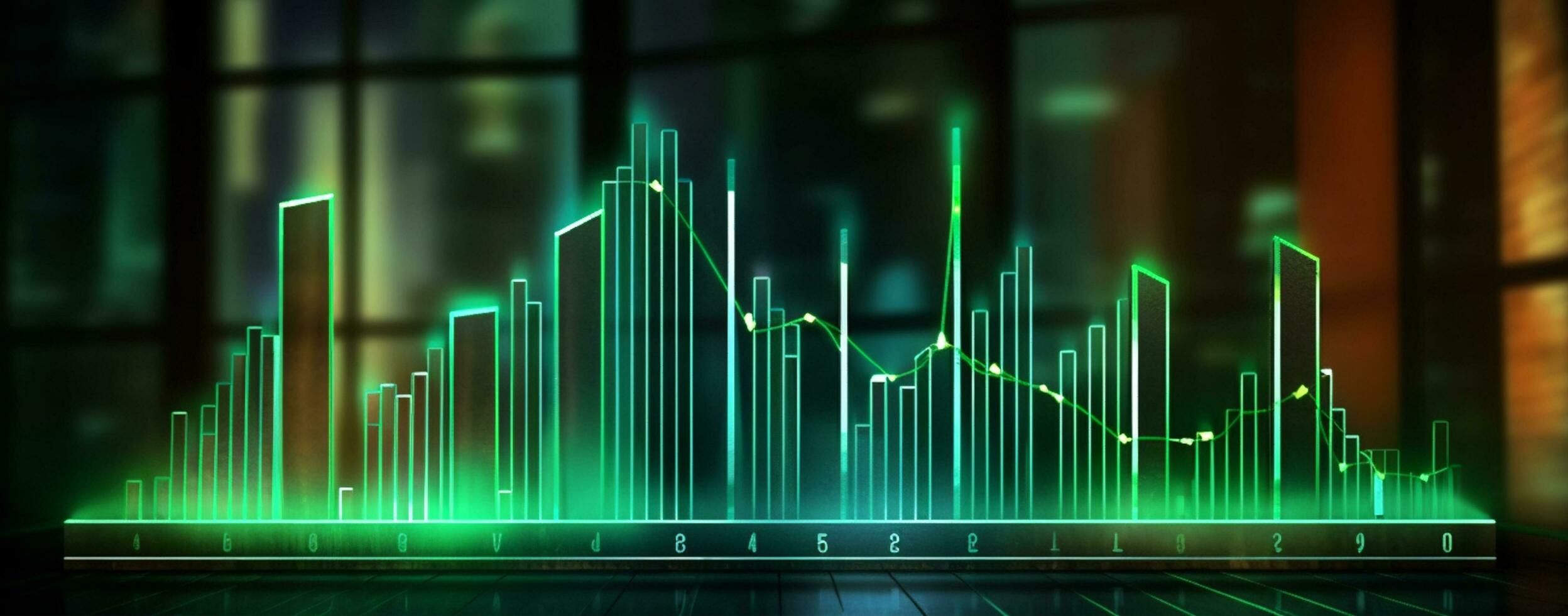 Marketing growth chart graphic background, widescreen with neon lights, generative ai photo