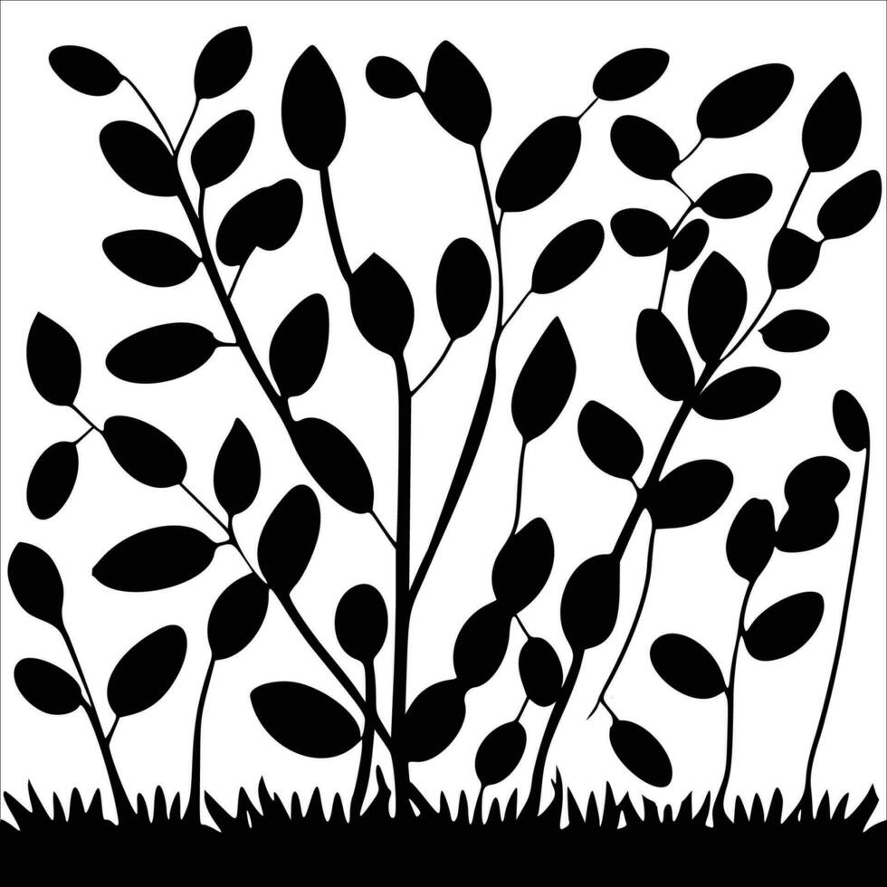 Vector set plant silhouette element, branch leafs collection