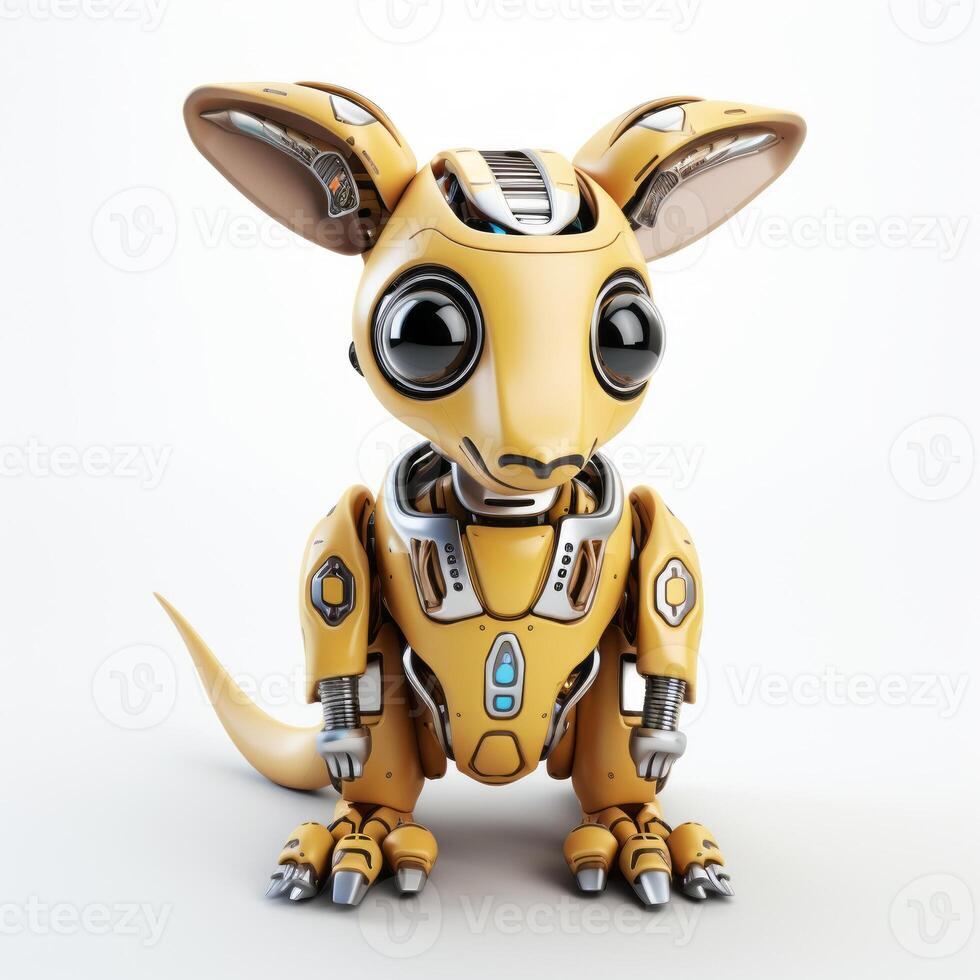 Cute kangaroo robot, robotic animal isolated over white background. photo