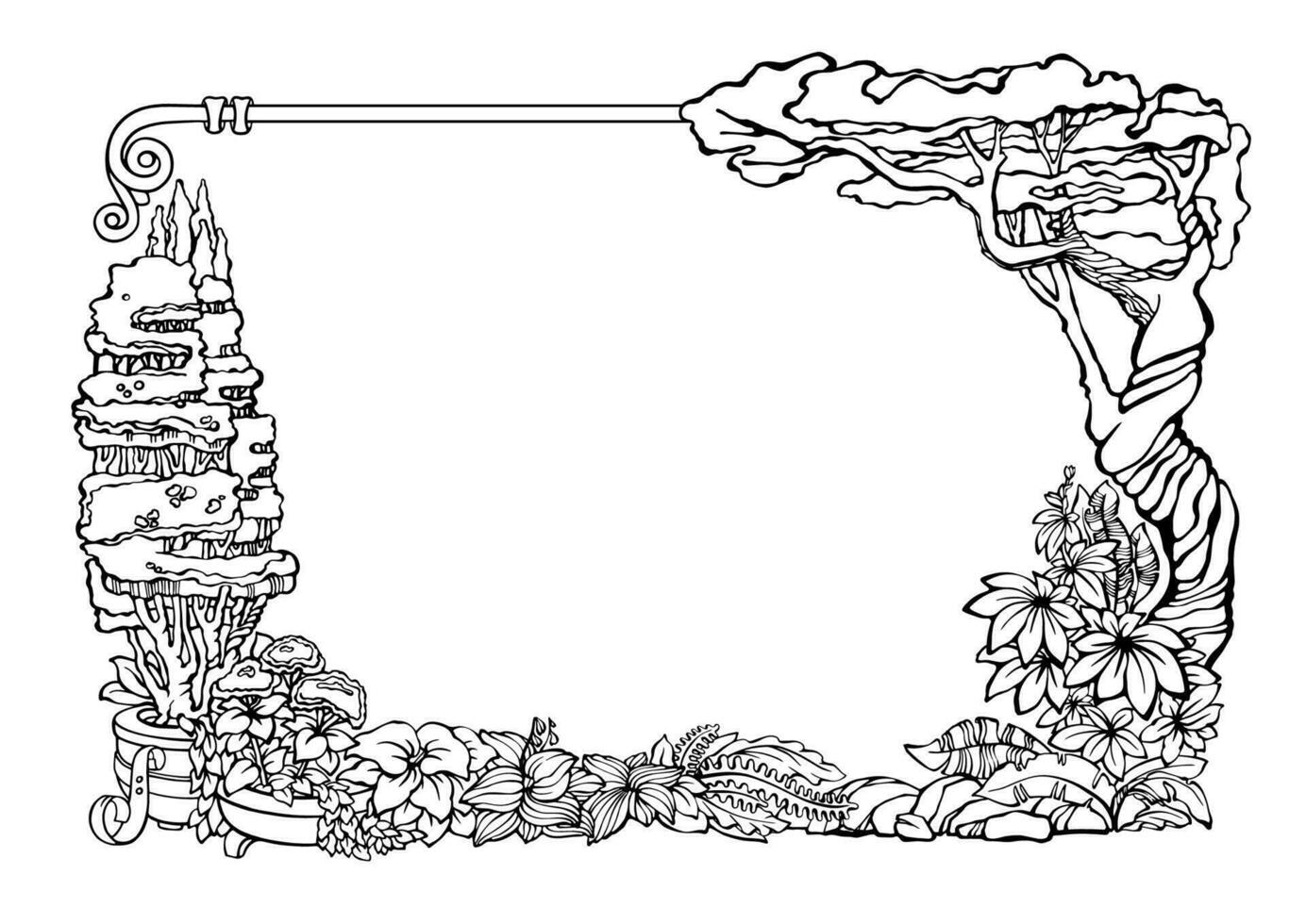 botánico frontera con tropical plantas. fragmento de el jardín. vector. vector