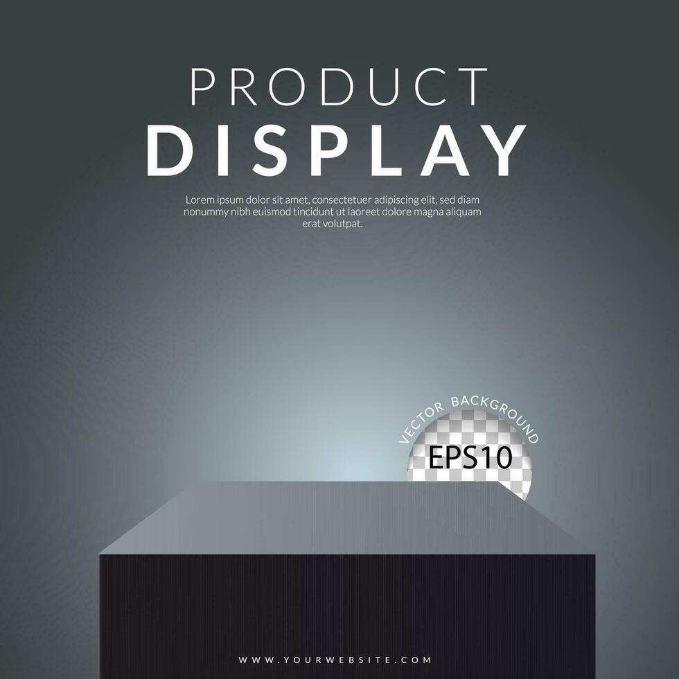 Grey square stand product podium on grey scene. Vector illustration