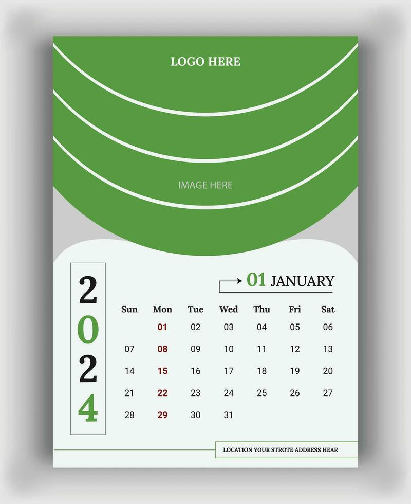 2024 Wall Calendar template, vector calendar January design, creative calendar design