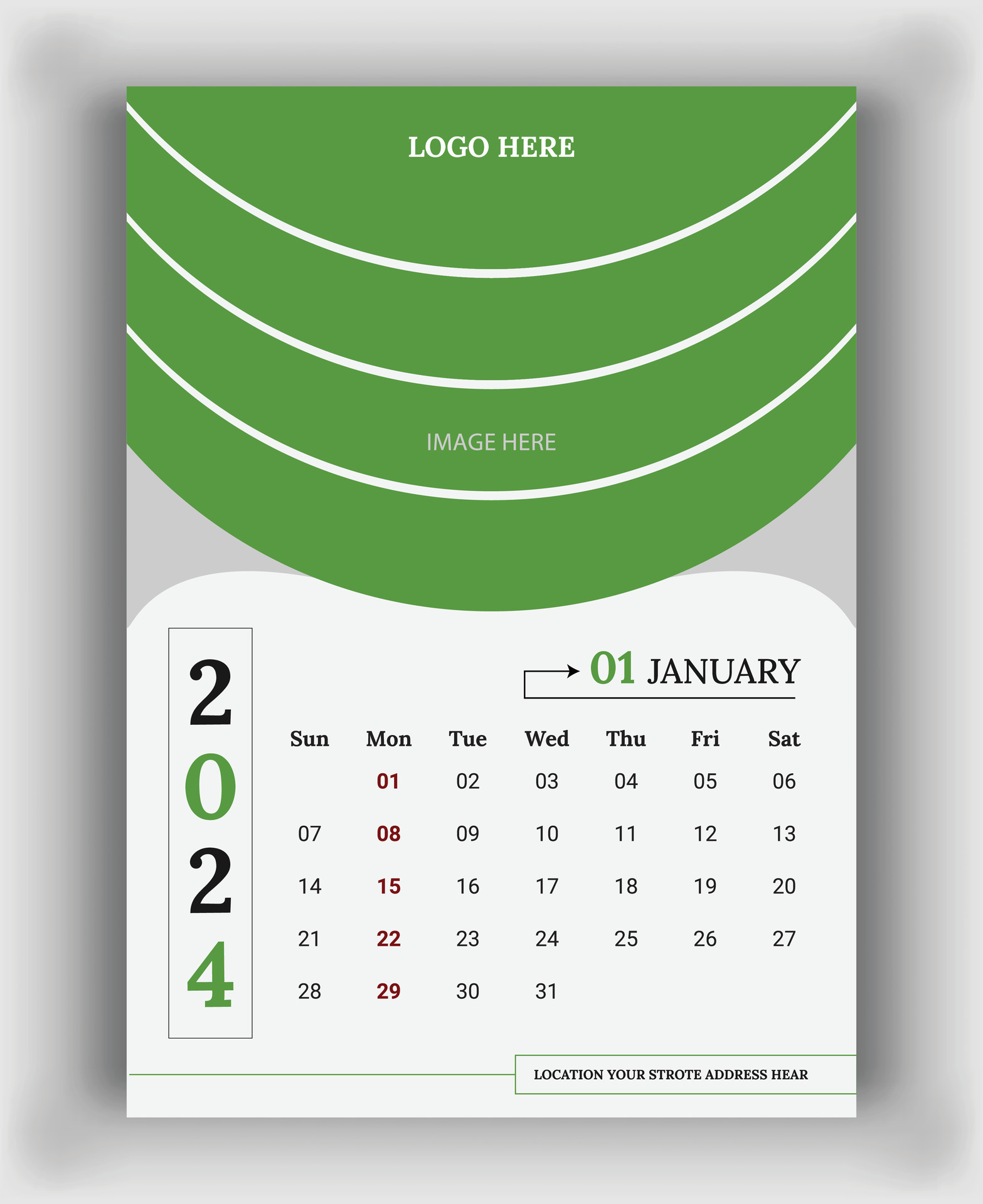 2024 Wall Calendar template, vector calendar January design, creative