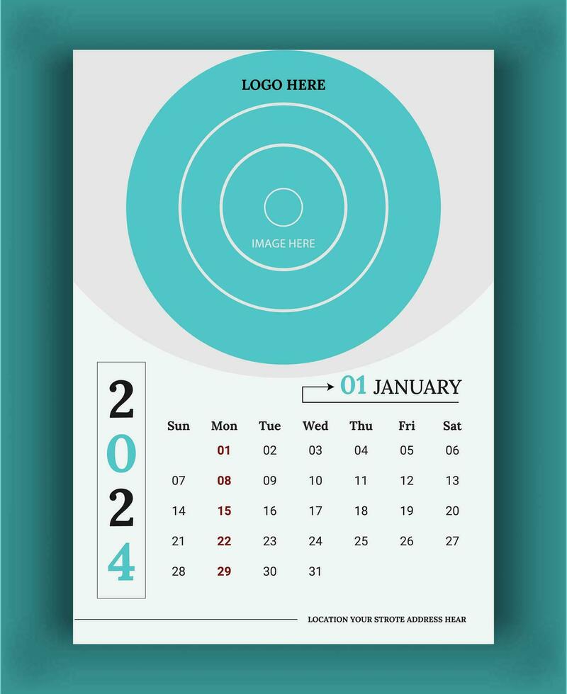 2024 Wall Calendar template, vector calendar January design, creative calendar design