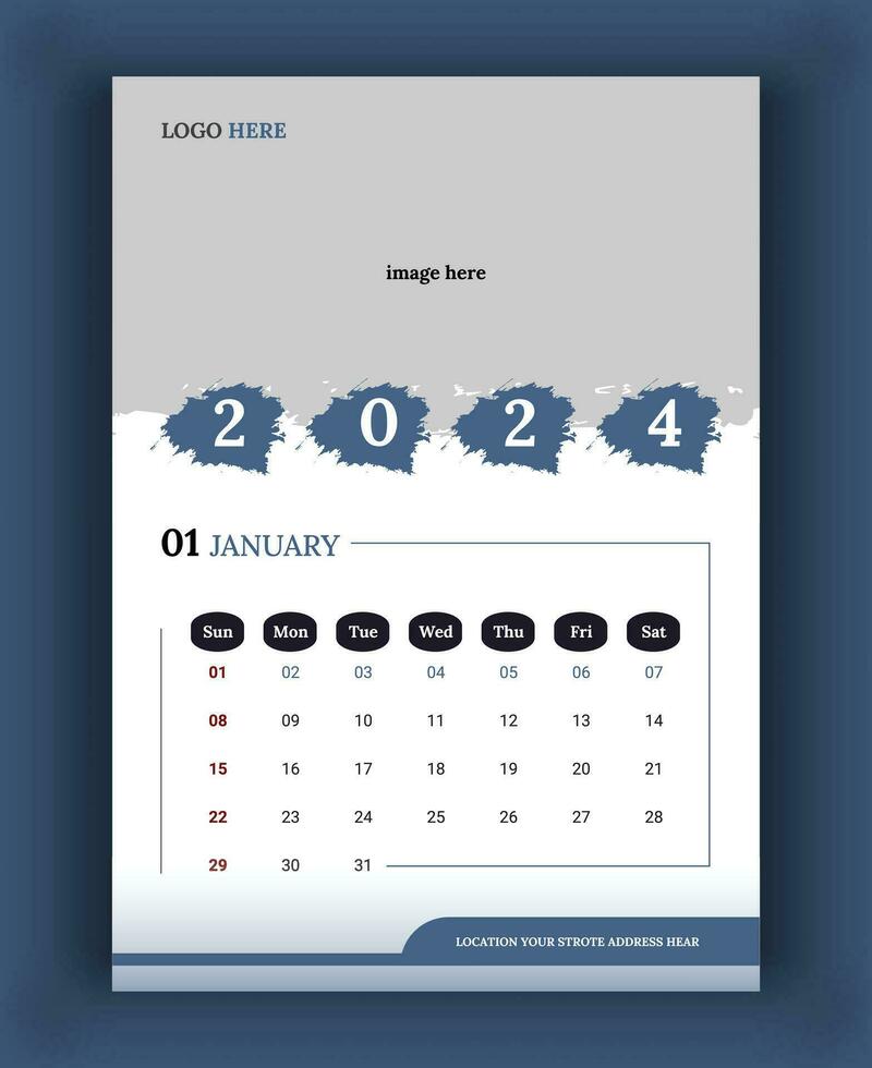 2024 Wall Calendar template, vector calendar January design, creative calendar design