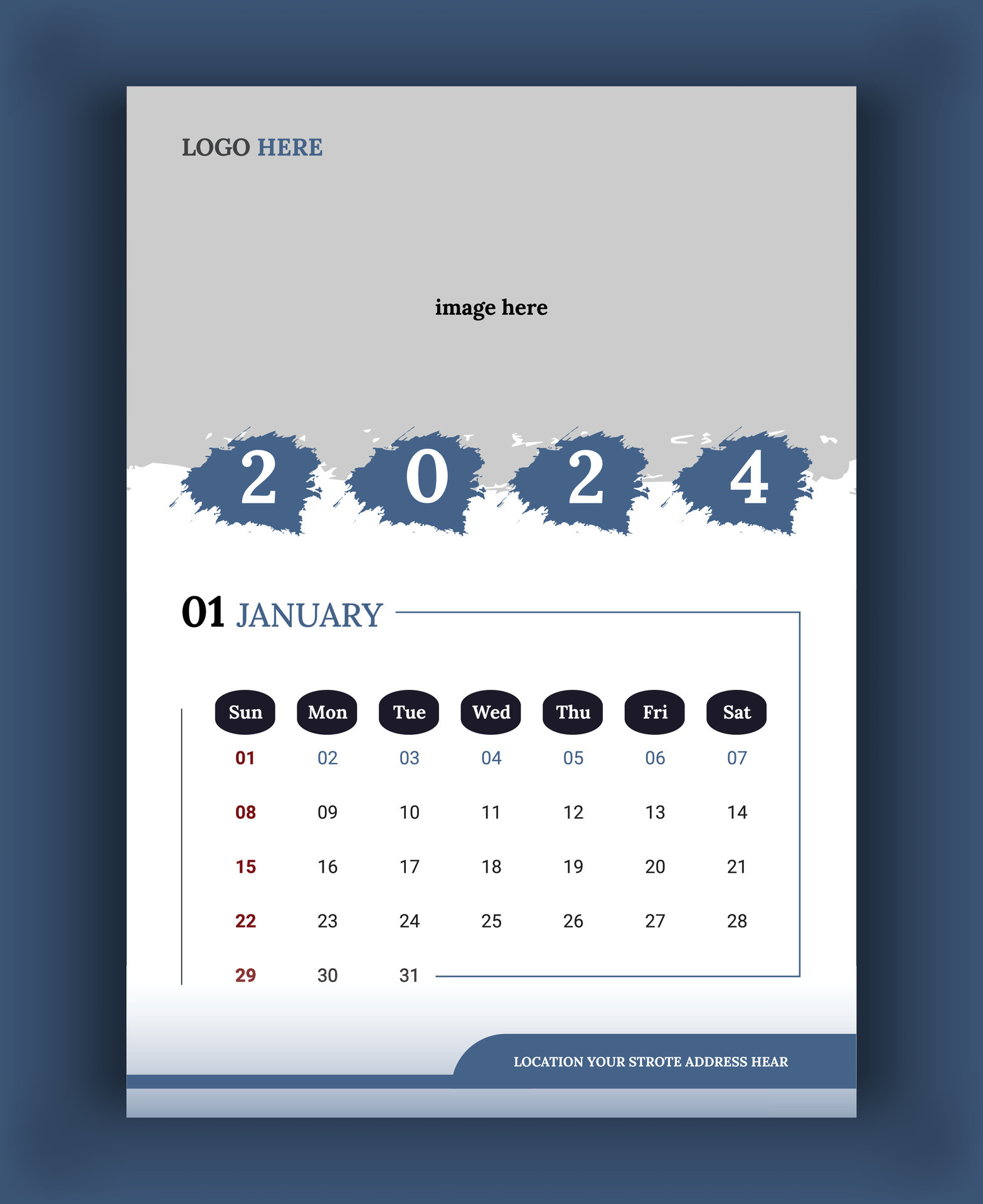 2024 Wall Calendar template, vector calendar January design, creative