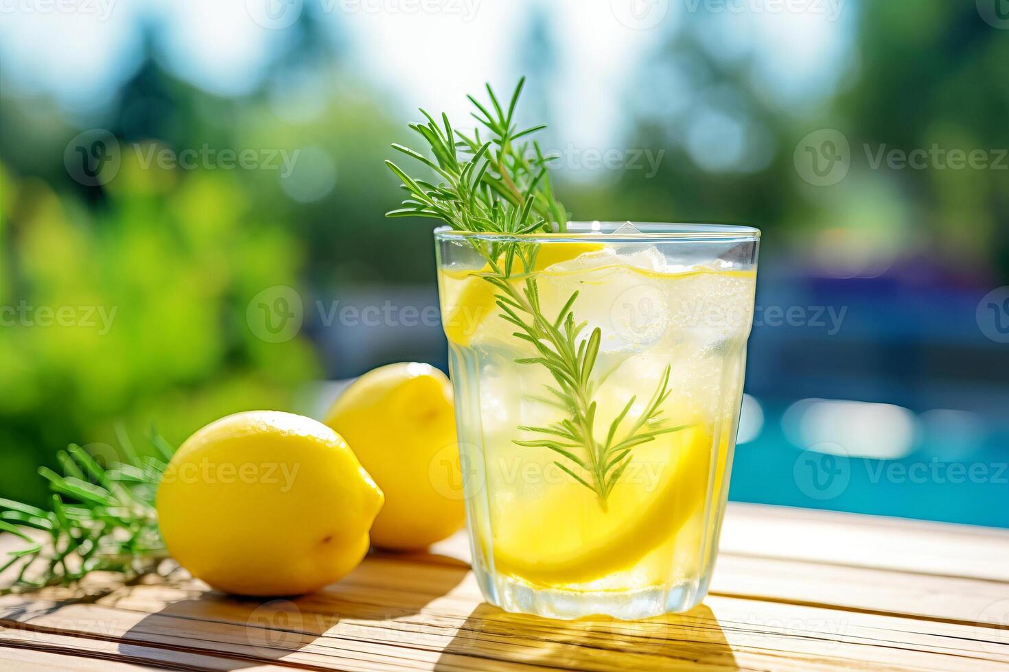 Summer refreshing cold summer lemonade drink or alcoholic cocktail with ice. photo