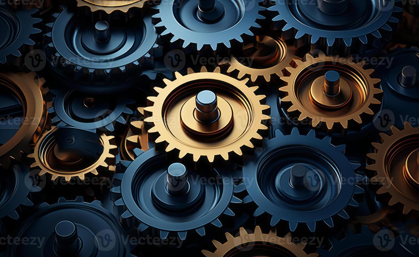 a group of blue gears that are pinned against the top of a dark blue background. photo