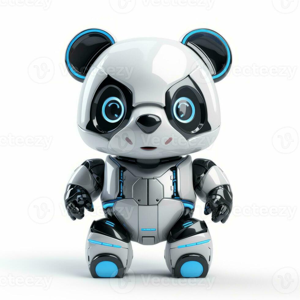 linda panda oso robot, robótico animal aislado terminado blanco antecedentes. ai generado foto