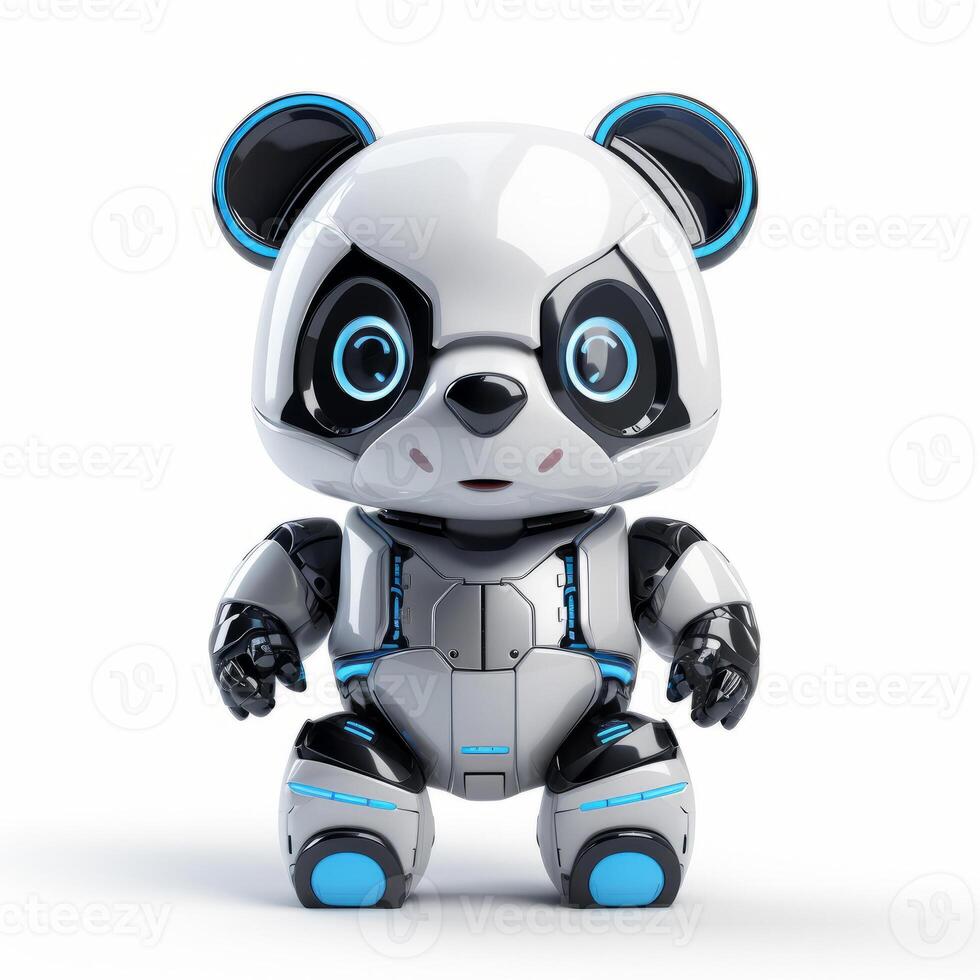 Cute panda bear robot, robotic animal isolated over white background. photo