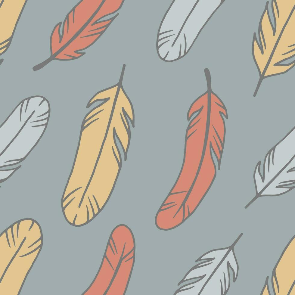 Vintage seamless pattern with original hand drawn feathers. Seamless pattern. vector