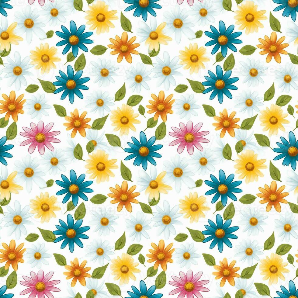 Seamless Pattern A pattern of colorful leaves and flowers for summer, suitable for use as a fabric pattern. photo