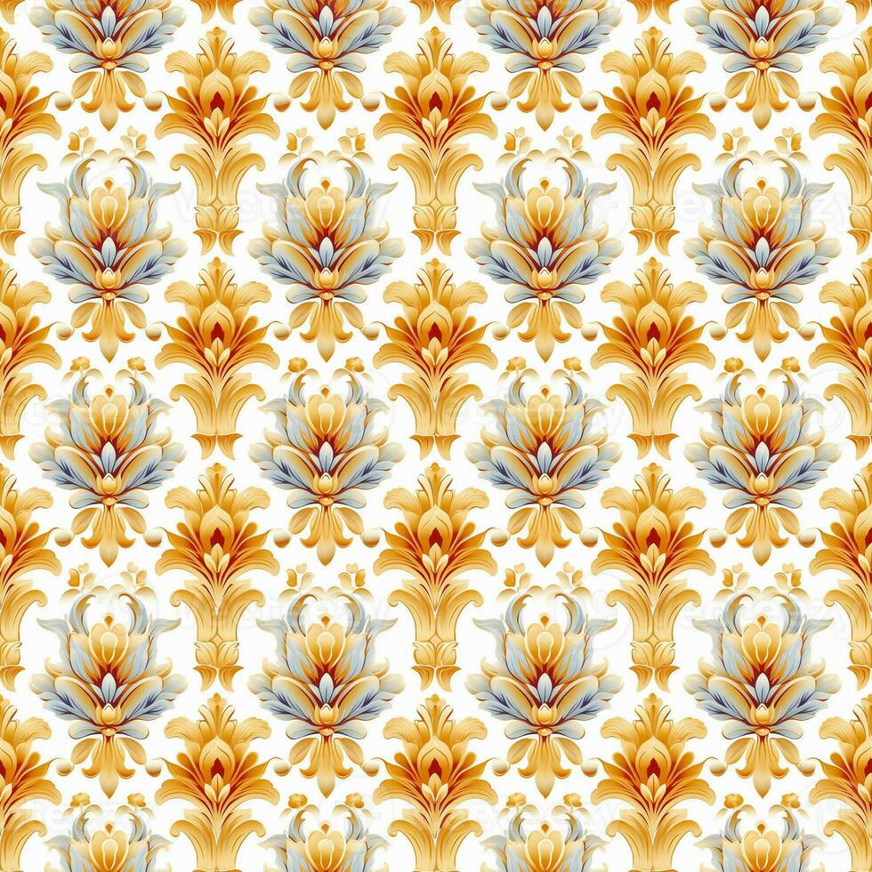 Seamless Pattern A pattern of colorful leaves and flowers for summer, suitable for use as a fabric pattern. photo