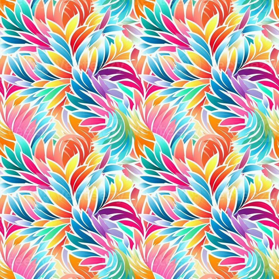 Seamless Pattern A pattern of colorful leaves and flowers for summer, suitable for use as a fabric pattern. photo