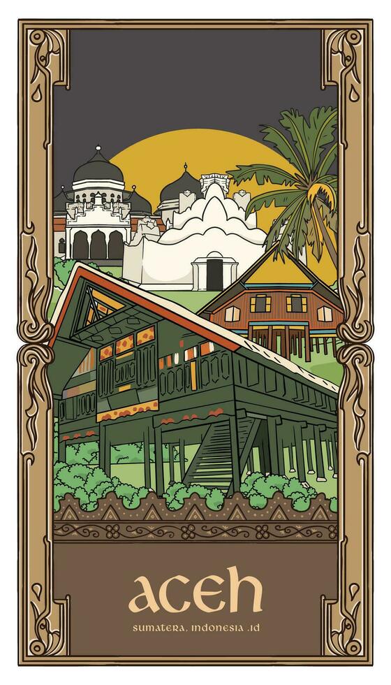 Aceh tourism culture illustration vector