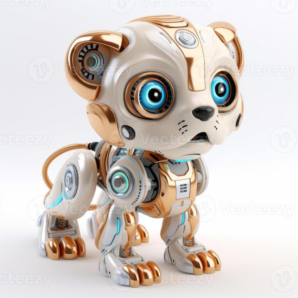 Cute lion robot, robotic animal isolated over white background. AI Generated photo