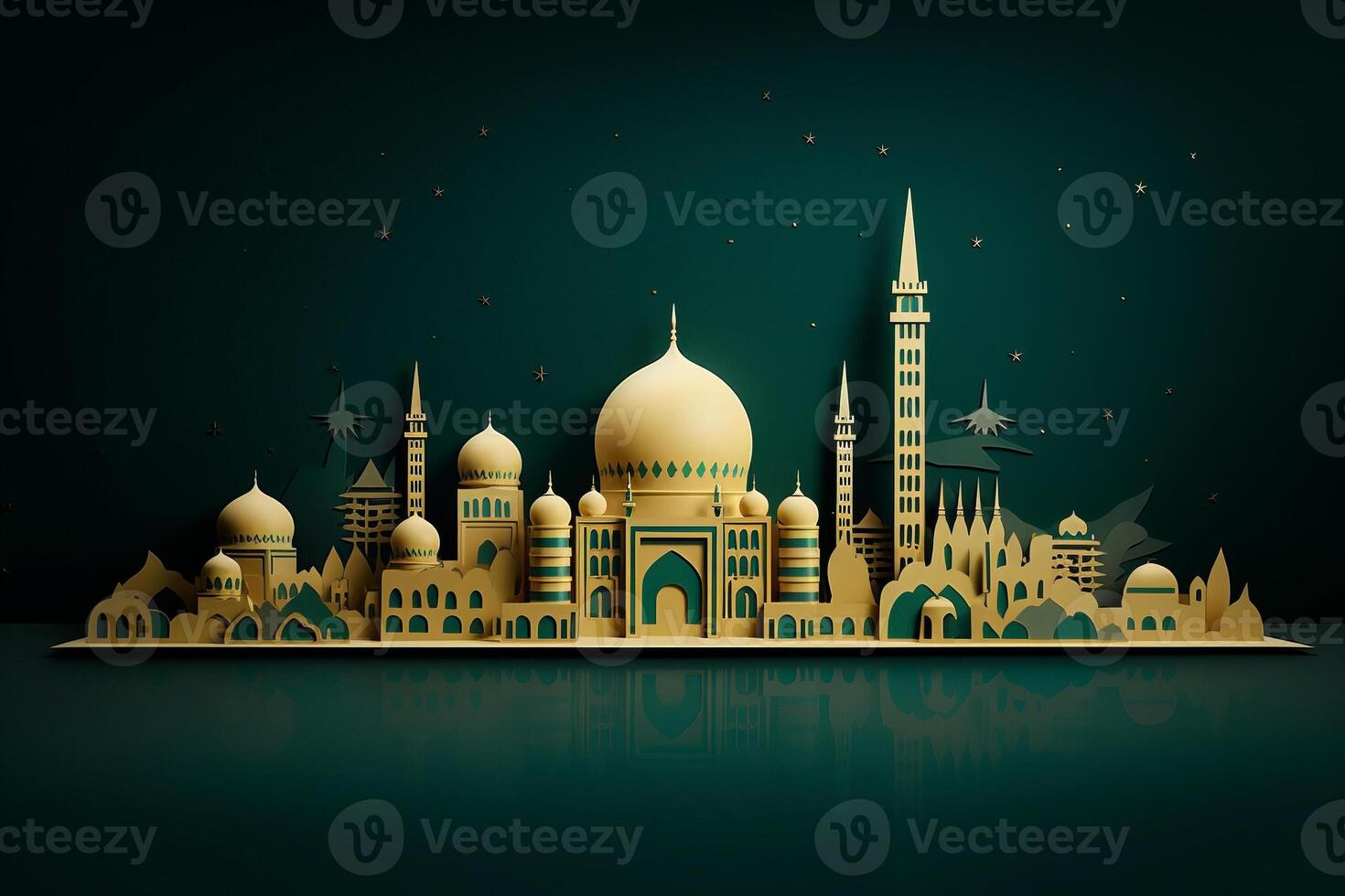 a multidimensional paper cutout, grand mosque, eid al adha. photo