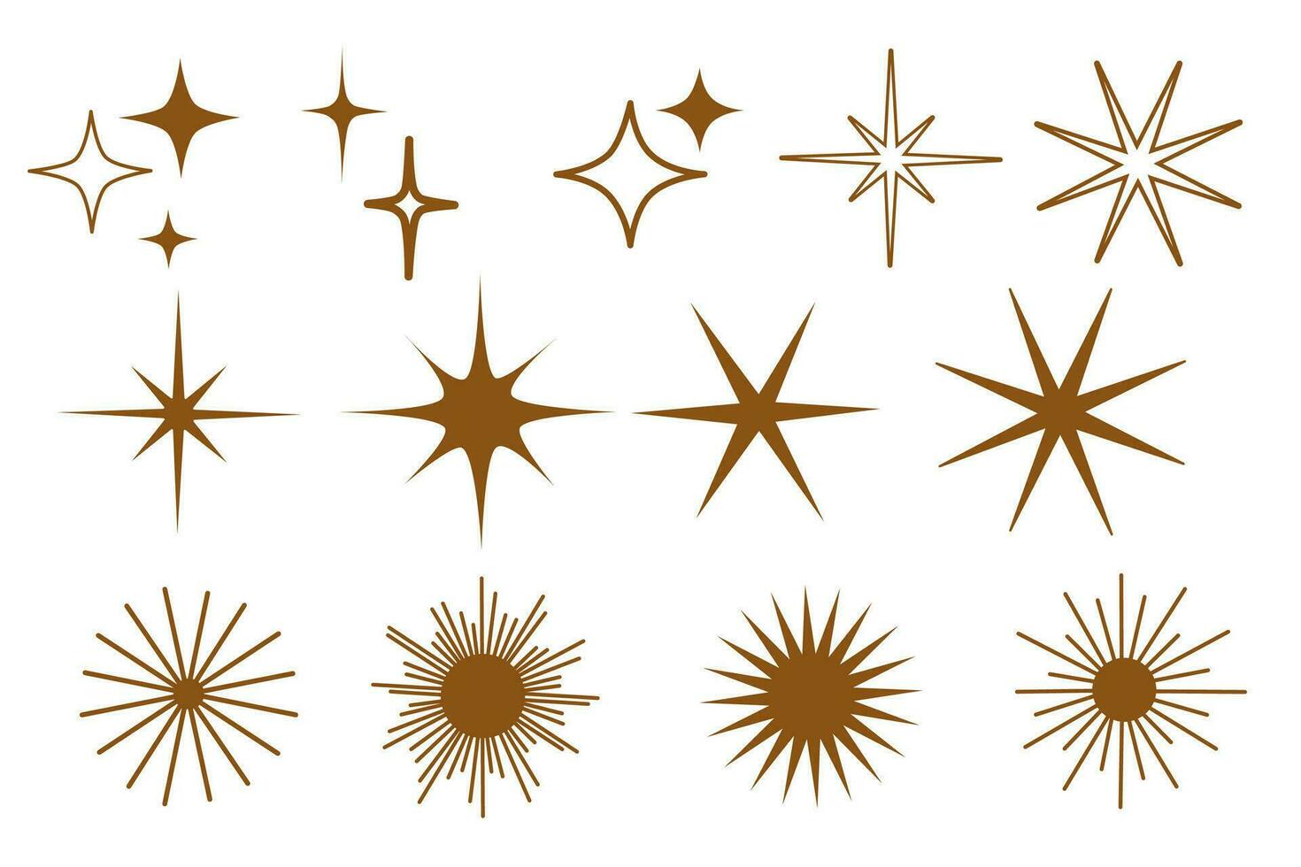 Elegant stars set. Bright fireworks, flickering decorations, brilliant flash. A collection of stars and bursts with the effect of glowing light. Vector