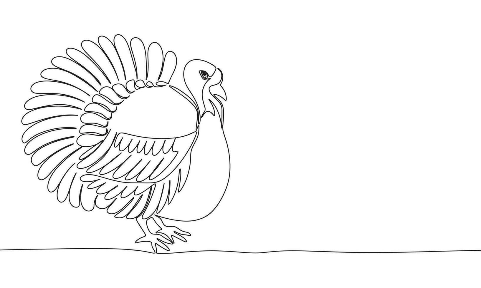Turkey one line continuous. Line art concept farm bird or Thanksgiving banner. Outline vector illustration.
