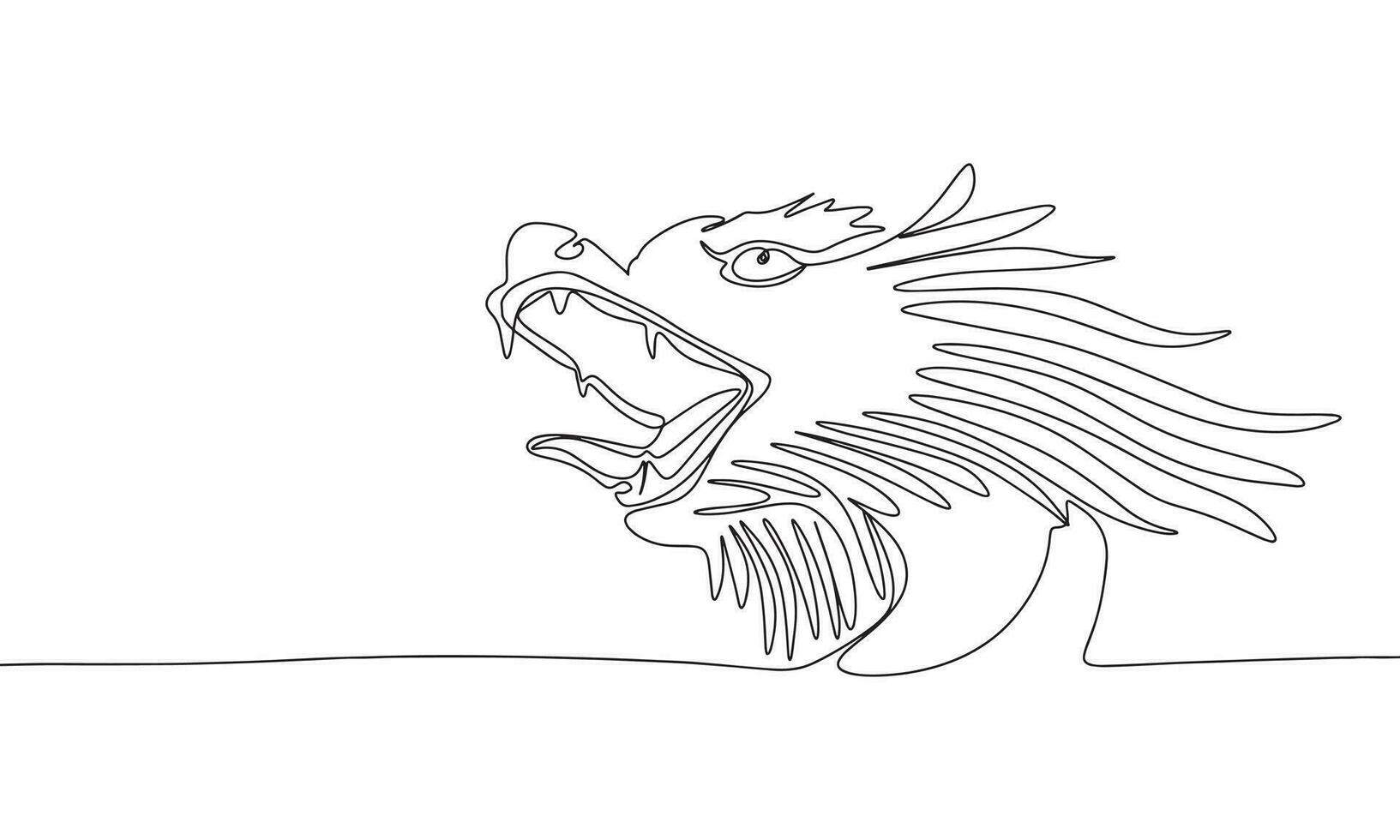 One line continuous dragon head. Line art of Chinese symbol 2024 year concept banner. Outline vector illustration.