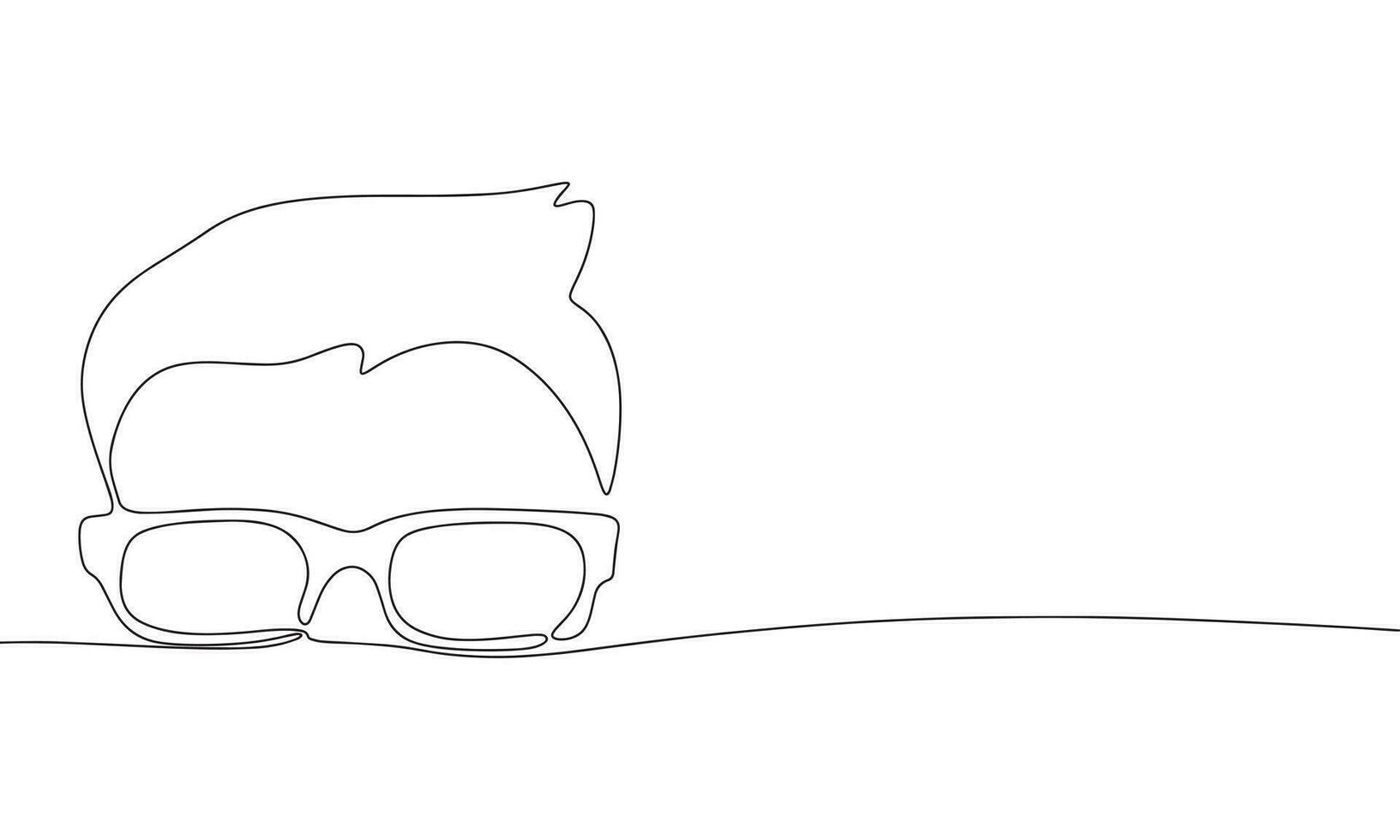 Hipster man face with eyeglasses. One line continuous concept hipster banner. Line art, outline, silhouette, vector illustration.
