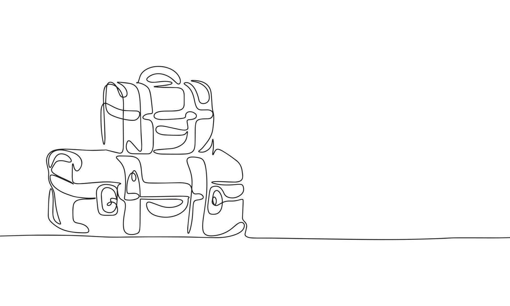 One line continuous suitcases. Line art of travel concept banner. Outline vector illustration.