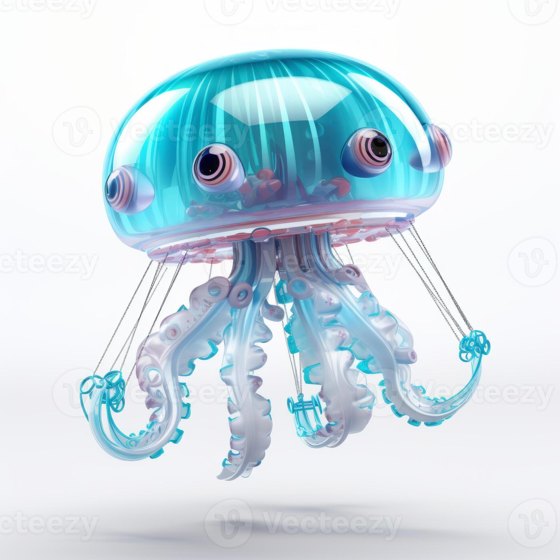 Cute jellyfish robot, robotic animal isolated over white background. AI