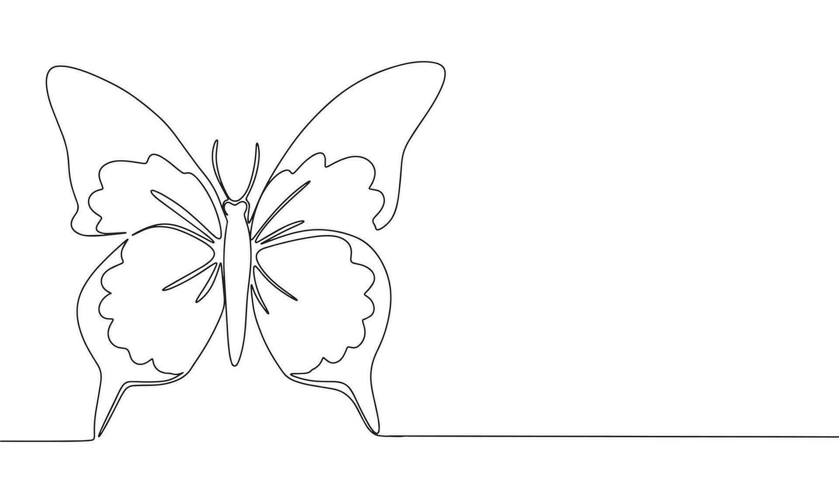 Silhouette of butterfly. One line continuous concept banner with butterfly. Outline, line art, vector illustration.