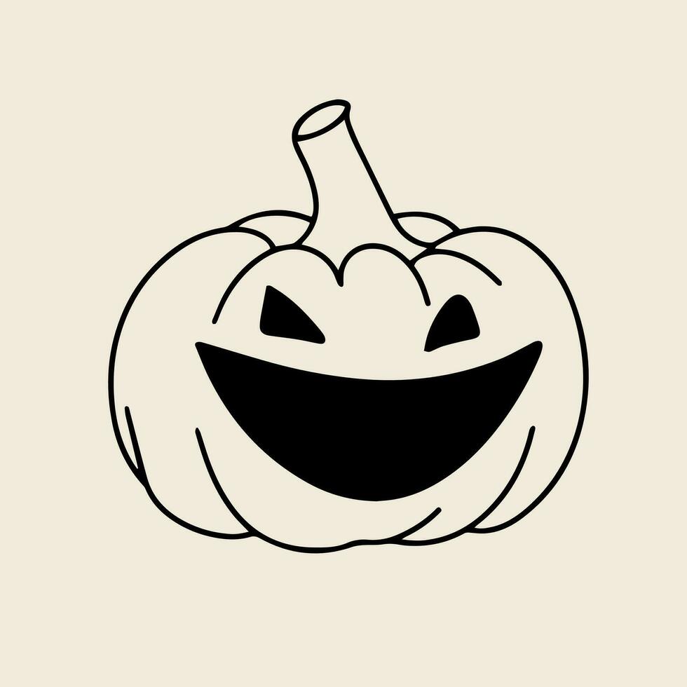 Cute doodle Halloween pumpkin isolated on background. Jack O Lantern in doodle style. Hand drawn outline vector illustration.