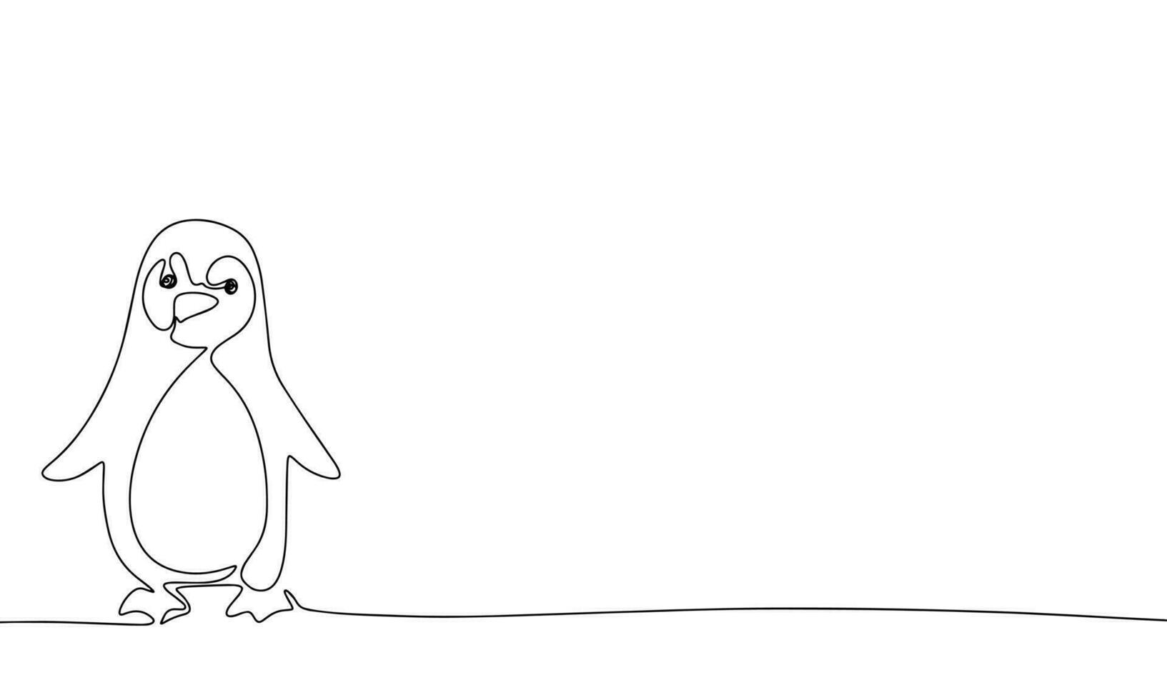 Silhouette of penguin. One line continuous concept banner with bird animal. Outline, line art, vector illustration.