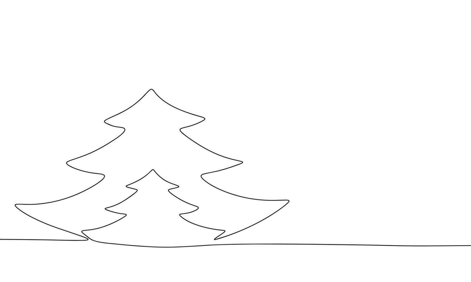 One line continuous Christmas pine tree. Line art of pine trees concept banner. Outline vector illustration.