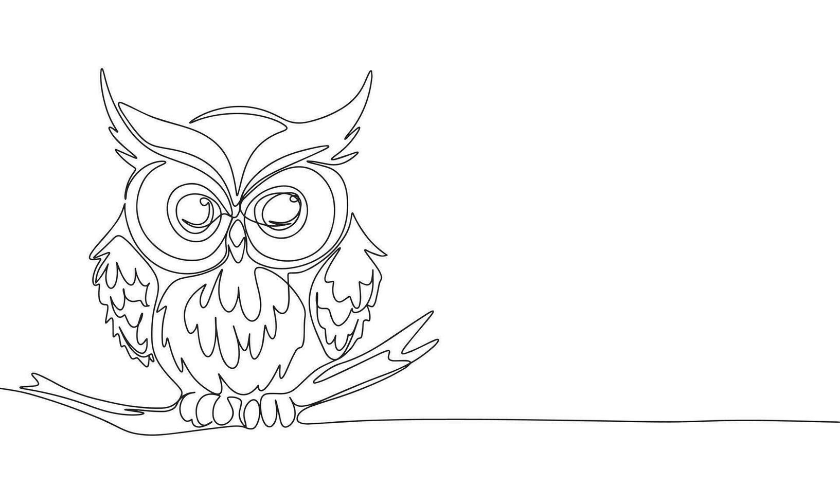 Silhouette of cute little owl. One line continuous concept banner with owl bird. Outline, line art, vector illustration.