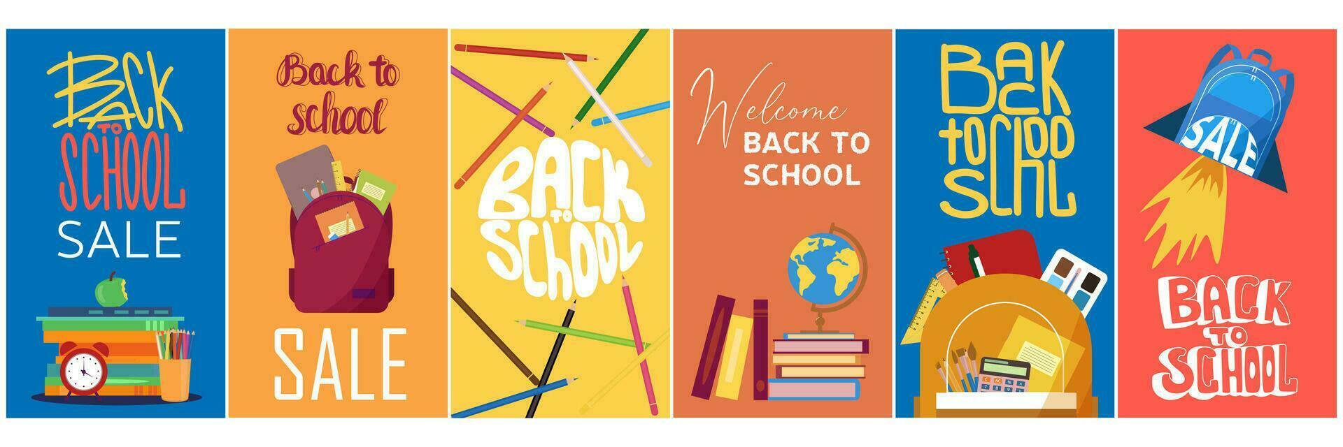 Big collection of vertical Back to School banner. Welcome Back to School Sale. Vector illustration.