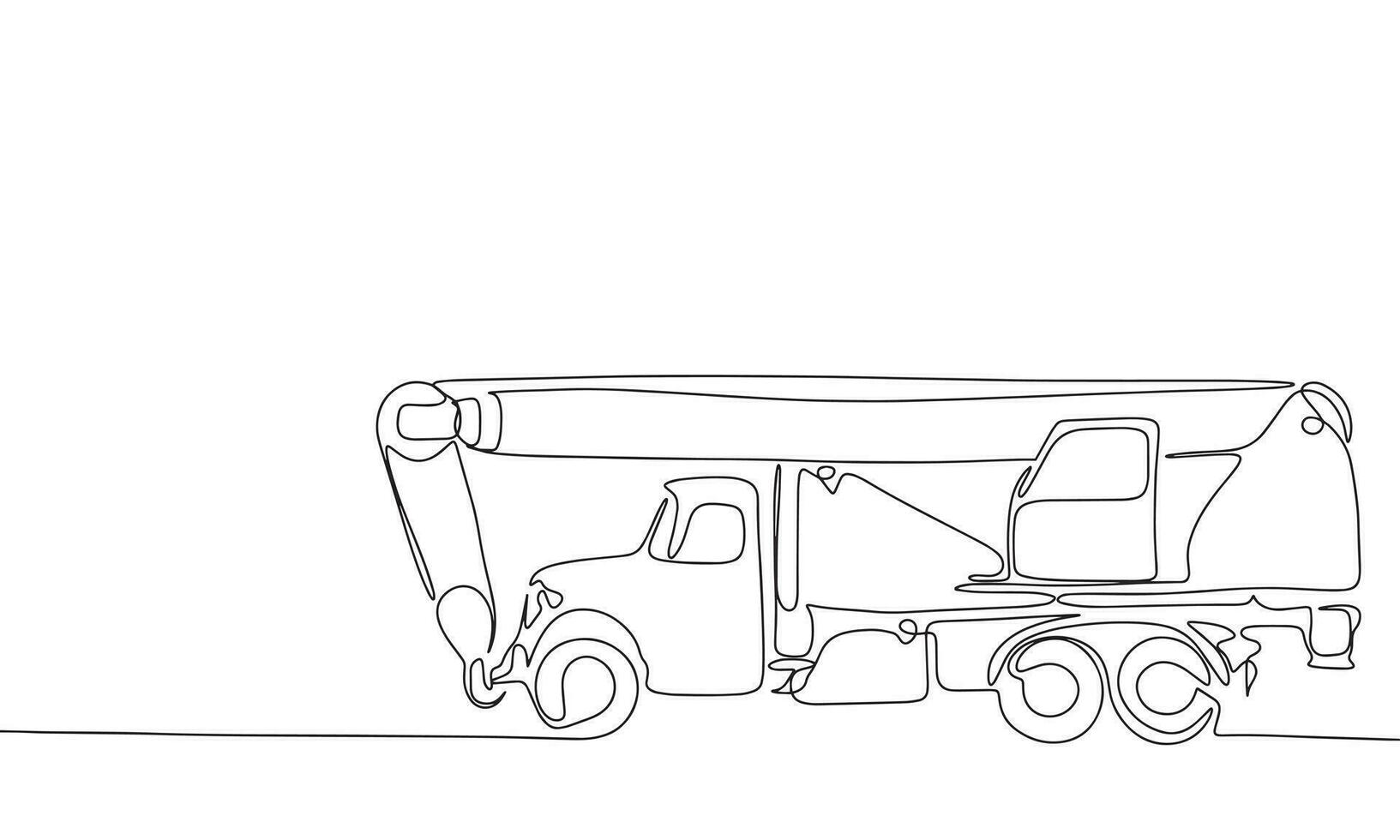 Mobile crane one line continuous. Line art concept truck banner. Outline vector illustration.