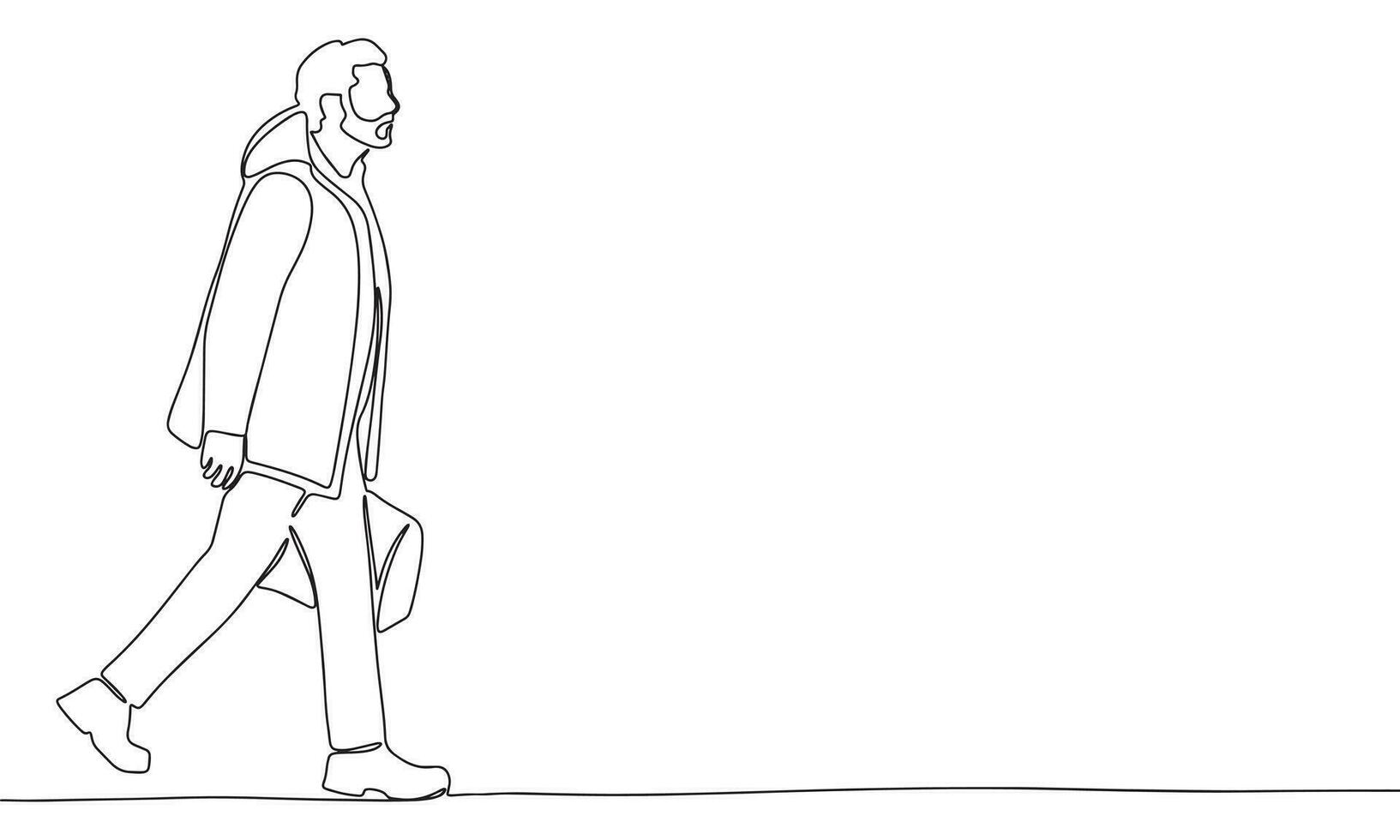 Man is going one line continuous. Line art concept man banner. Outline vector illustration.