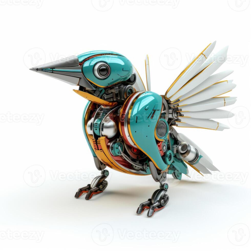 Colorful hummingbird robot, robotic bird isolated over white background. AI Generated photo