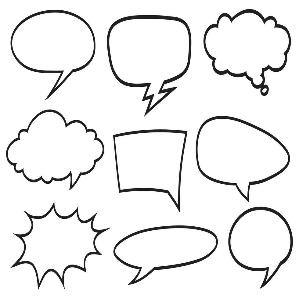 Hand drawn set of speech bubbles isolated . Doodle set element. Vector illustration.