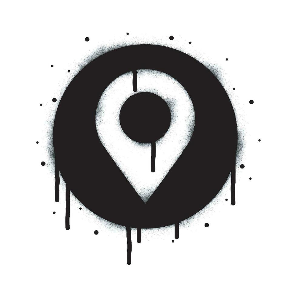 Spray Painted Graffiti Map pointer icon Sprayed isolated with a white background. graffiti GPS location symbol with over spray in black over white. Vector illustration.